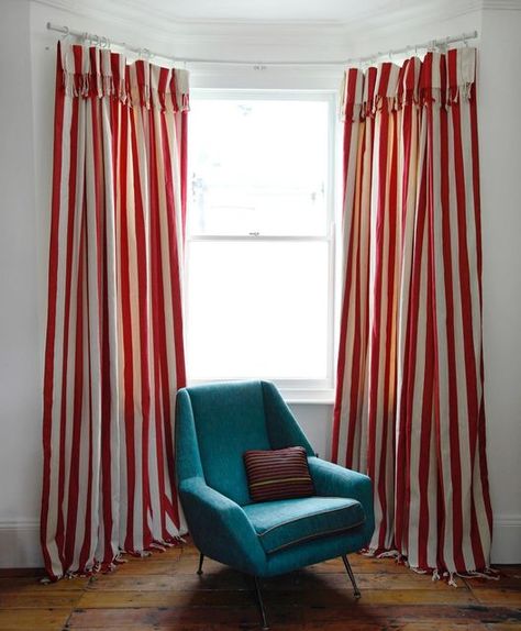 The Hackney Draper on Instagram: "Wistfully thinking about missed festivals, and especially Glastonbury 2020 this week, brought to mind this gloriously fun big-top inspired set of drapes we made - we still love them! Armchairs at the ready if you’re celebrating at home with @bbcglasto’s coverage @glastofest - could you even choose an all time fave performance?! 🎪☀️🎪 . Photograph: Justyna Fedec . #Glastonbury2020 #thehackneydraper #interiorsinspo #bespoke #bigtop #E5 #curtains #textiles #chatsw Armchair Bed, Loft Room, Nursery Baby Room, House Room, New Home Designs, Chic Home, Front Room, Baby Room Decor, Curtains With Blinds