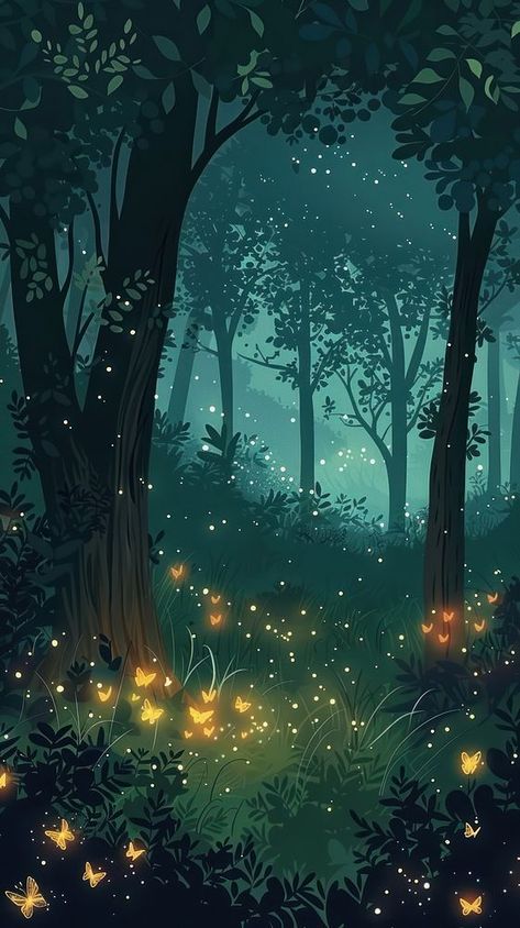 Fireflies Photography, Fireflies In The Forest, Fireflies Wallpaper, Fireflies Art, Firefly Forest, Woodland Aesthetic, Firefly Photography, Firefly Art, Paintings Ideas