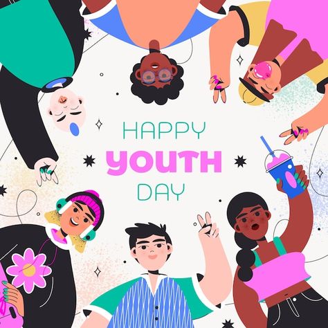 Celebration Illustration Graphic Design, Youth Graphic Design, Gender Equality Art, Youth Illustration, Creative Drawing Ideas, Celebration Illustration, Ideas With Friends, Christmas Advertising, International Youth Day