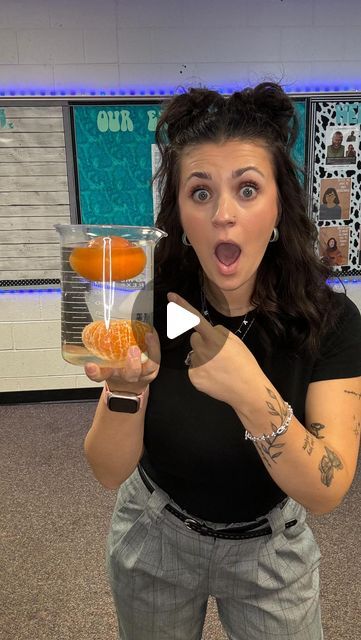 Nicole Marte on Instagram: "Orange you glad you watched this video?? 🍊

Okay, I’m done. 🥴

The science behind the orange demo:

🍊 An orange with a peel is less dense than the water because of the air trapped inside. This causes the orange to float and be more buoyant! 

🍊 When you remove the peel, the orange actually becomes more dense than the water causing it to sink. 

Think of the peel as a floatie 🛟 for the orange!

I use this to introduce buoyancy and density. Try it out!

#scienceteacher #teacherlife #teachersfollowteachers #teachersofinstagram #atlantateachers #middleschoolscience #density #buoyancy #orange #middleschoolteacher" Stem Steam, Steam Activities, Middle School Teachers, Orange You Glad, Middle School Science, Science Teacher, Science Experiments, Teacher Life, The Science