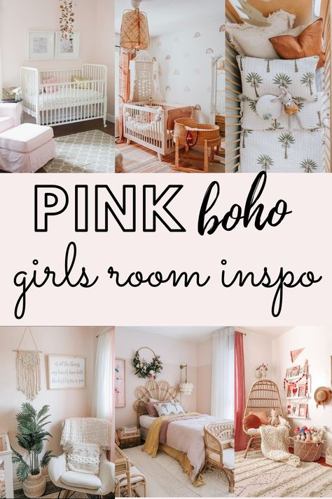 Pink boho girls room inspiration. Perfect for girls nursery inspiration. Coastal, beach boho room ideas. Girls Room Inspiration, Pink Boho Nursery, Pink Toddler Rooms, Boho Toddler Room, Room Inspiration Boho, Boho Girl Nursery, Girls Boho Bedroom, Girl Nursery Ideas, Boho Girls Room