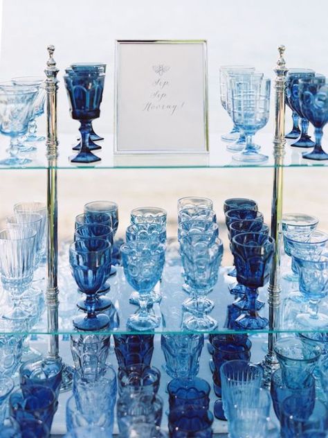 Something Blue Bridal, Blue Wedding Inspiration, Blue Bridal Shower, Blue Glassware, Something Blue Wedding, Blue Themed Wedding, Montana Wedding, Lakeside Wedding, בר מצווה