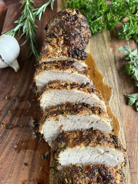 Make the most tender, juicy and delicious pork tenderloin in your air fryer. Seasoned with Italian blend herbs, garlic and parmesan cheese, this dish is ready in about 20 minutes. Sous Vide Pork Loin, Easy Pork Tenderloin Recipes, Roasted Pork Tenderloin Recipes, Easy Pork Tenderloin, Sous Vide Pork, Juicy Pork Tenderloin, Roasted Pork Tenderloin, Smoked Pork Loin, Pork Loin Roast Recipes