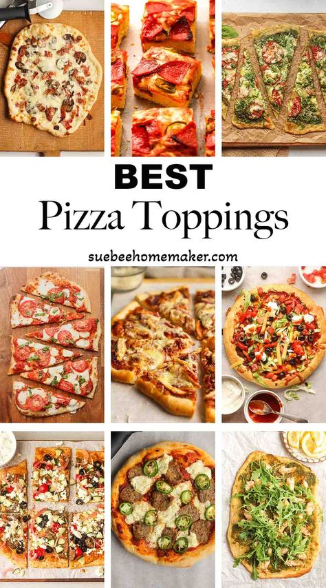 From white sauce pizza to taco pizza to shrimp pesto flatbread, we have a wide assortment for you to choose from our BEST Pizza Toppings! Unique Pizza Toppings Combinations, Easy Pizza Toppings Ideas, Best Pizza Toppings Combinations, Home Made Pizza Toppings, Pizza Ideas Toppings, Gyro Pizza Recipe, Veggie Pizza Toppings, Homemade Pizza Toppings, Weird Pizza Toppings