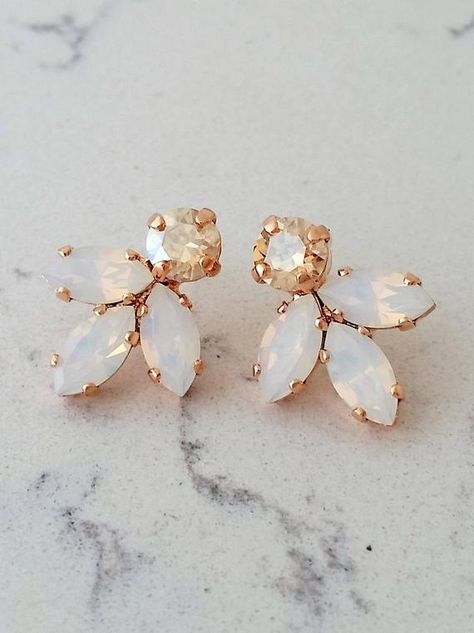 Vintage Bridal Earrings, Rose Gold Bridal Earrings, Emerald Earrings Drop, White Opal Earrings, White Champagne, Bridal Earrings Drop, Gold Bridal Earrings, Earrings Rose Gold, Rose Gold Bridal