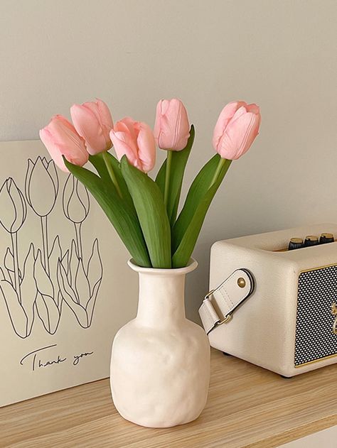 Fake Tulips, Fake Flowers Decor, Room Wishlist, Tulip Decor, Fake Plants Decor, Flower Bedroom, Tulips In Vase, Bedroom Items, Pinterest Room Decor