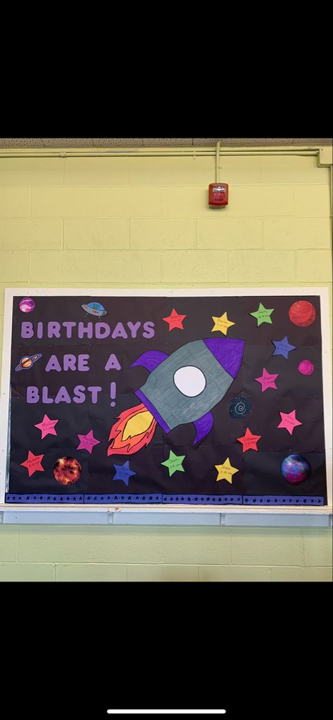 Space classroom birthday board.  #classroom #classroomboard #space Preschool Classroom Space Theme, Star Birthday Board Classroom, Space Birthday Board Classroom, Space Theme Classroom Birthday Chart, Space Theme Birthday Board, Space Themed Preschool Classroom, Outerspace Classroom Themes, Outer Space Bulletin Board Ideas, Outer Space Classroom Theme Decorations