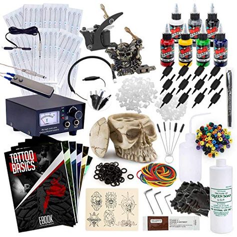 Amazon.com: Rehab Ink Complete Tattoo Set w/ 2 Machines, Power Supply, 7 Millennium Mom's Ink Colors, Skull Ink Holder & More: Beauty Tattoo Starter Kit, Best Tattoo Machines, Professional Tattoo Kits, Pirate Face, Coil Tattoo Machine, Red Tattoos, Tattoo Equipment, Face Tattoos, Tattoo Kits