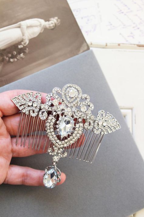 Wedding Hair Comb Art Deco Hair Comb Bridal Headpiece | Etsy Art Deco Headpiece, Bridal Headpiece Vintage, Hair Piece Wedding Hair, Hair Piece Wedding, Prom Hair Accessories, Art Deco Hair, Wedding Hair Head Piece, Wedding Hair Piece, Hair Comb Bridal