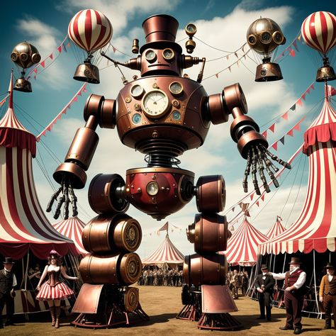 Step right up and witness the spectacular Steampunk Robot Circus Extravaganza! Enter a world where technology meets whimsy, where gears and gadgets co... -  #Circus #Mechanical #show Steampunk Circus, Steampunk Robot, Circus Show, Circus Performers, Trivia Quiz, Country Music Stars, Comedy Show, Unique Image, Country Singers