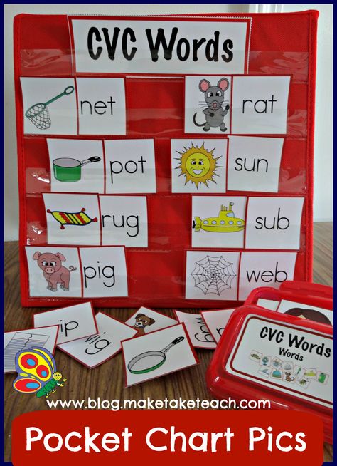 Pocket Chart Pictures!  Short Vowels and CVC words.  Great for small group instruction or for use in your literacy centers! Pocket Chart Center, Small Group Intervention, Pocket Chart Activities, Instructional Materials, Pocket Charts, Cvc Activities, Cvc Word Activities, Cvc Word Families, Kindergarten Language Arts