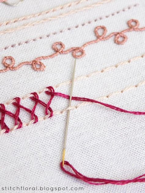 Line stitches and their variations: sampler - Stitch Floral Sulaman Pita, Basic Hand Embroidery Stitches, Embroidery Lessons, Embroidery Sampler, Sew Ins, Hand Embroidery Videos, Basic Embroidery Stitches, Hand Embroidery Tutorial, Embroidery Stitches Tutorial