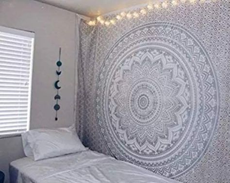 Bohemian Dorm Rooms, Ceiling Tapestry, Grey Tapestry, Bohemian Bedspread, Dorm Room Walls, Black Light Posters, Mandala Tapestries Wall Hangings, Indian Tapestry, Flower Tapestry