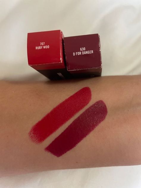 D For Danger Mac Lipstick, Mac D For Danger Lipstick, Mac Lip Combo, Mac Makeup Lipstick, Bold Lipstick Makeup, Ruby Woo Lipstick, Mac Lipstick Colors, Mac Ruby Woo, Mac Lipstick Shades