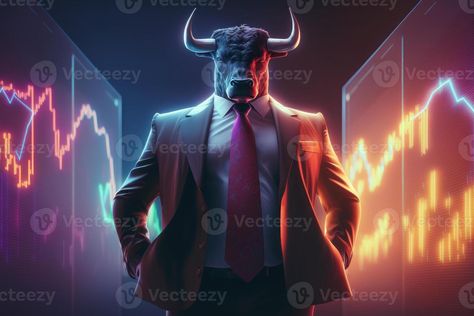 Bull wearing suit working with graph on screen, Bullish in Stock market and Crypto currency. Created Bullish And Bearish, Wedding People, The Bull, Cityscape Photos, Logo Banners, Nature Backgrounds, Crypto Currencies, Marketing Design, Custom Illustration