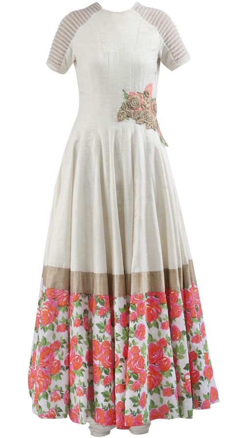 Cream anarkali with floral detailing by RIDHI MEHRA. Shop at https://www.perniaspopupshop.com/whats-new/ridhi-mehra-7 Cream Anarkali, Ridhi Mehra, Indian Bridal Lehenga, Indian Party Wear, Salwar Kamiz, Patiala Salwar, Indian Gowns, Indian Couture, Indian Designer Outfits