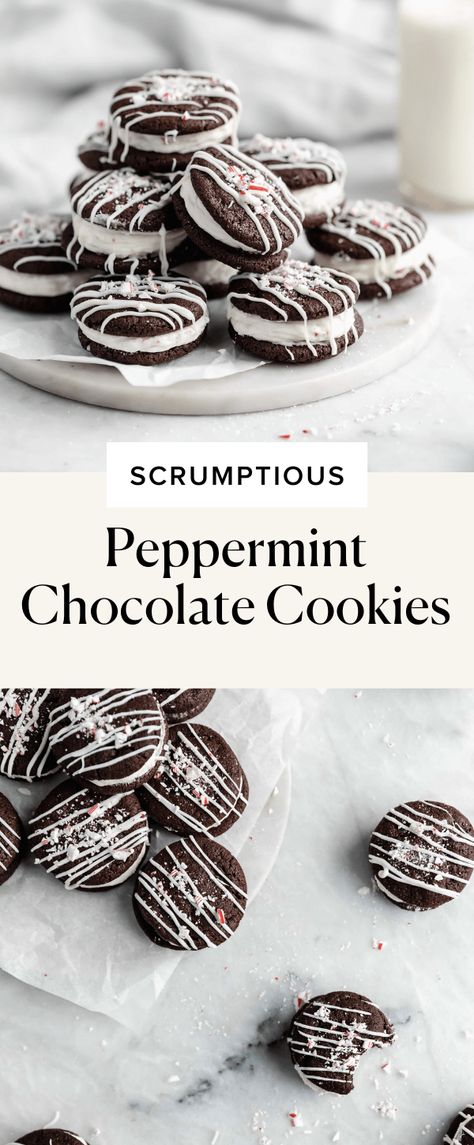 Chocolate Peppermint Sandwich Cookies - Broma Bakery Peppermint Mocha Cookies, Beautiful Holidays, Crushed Peppermint, Mocha Cookies, Broma Bakery, Chocolate Peppermint Cookies, Peppermint Candies, Holiday Sweets, Dipped Cookies