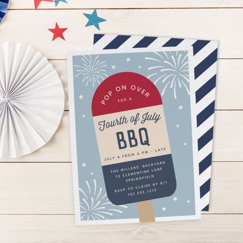 Summer Birthday Party Invitations, Summer Birthday Invitations, Popsicle Party, 92nd Birthday, Pop Illustration, Summer Birthday Party, Kids Birthday Party Invitations, Party Invitations Kids, Patriotic Stars