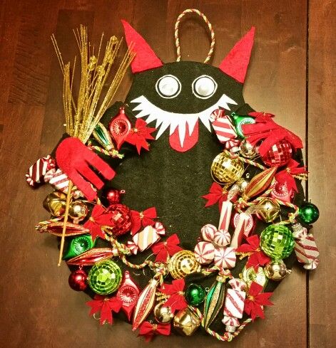 Krampus Wreath Krampus Wreath Diy, Krampus Wreath, Krampus Nutcracker, Krampus Tree, Krampus Night, Christmas Folklore, Xmas Display, Xmas Embroidery, Merry Krampus