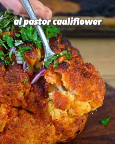 @go.veganrecipe4u on Instagram: ""GET The Complete Plant Based Cookbook - Over 200+ Delicious Vegan Recipes Including 30-day Meal Plans" =>> LINK IN BIO 🔗 @go.veganrecipe4u  1️⃣ or 2️⃣? Which #recipe would you try?👇  By @fitgreenmind  1️⃣ AL PASTOR STYLE CAULIFLOWER 😋  RECIPE (4 servings, 1h prep time) -1 big cauliflower Boil in salted water 5-10mins. Take it out and let it steam fry for 10mins. Sauce: -1 onion -4 cloves garlic -4 red Chilis Toast in a pan for 5-10mins until softened. -1/4 cup (60ml) pineapple juice -2 Tbsp white wine vinegar -3 Tbsp oil -1 Tsp cumin -2 Tsp paprika -salt and pepper to taste Blend and cover the cauliflower with it. Bake at 225C/450F for 45mins.  2️⃣ MISO GLAZED EGGPLANT 🍆  RECIPE (3 servings, 40min prep time): -2 eggplants Cut in wedges. -4 Tbsp miso pa Glazed Eggplant, Miso Glaze, Eggplant Recipe, Miso Paste, Plant Based Cookbook, Cauliflower Recipe, Tray Bake, Agave Syrup, Eggplant Recipes