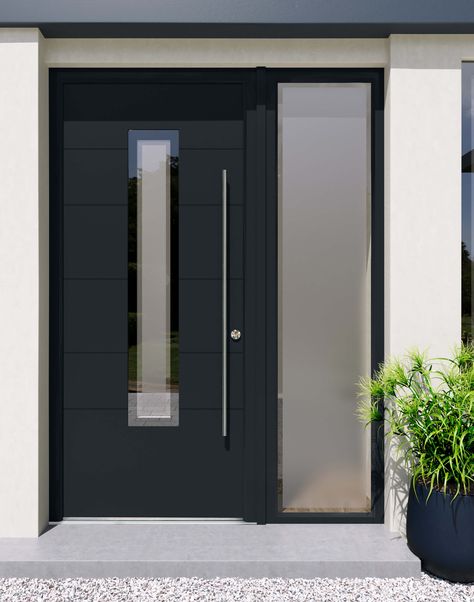 Black Composite Front Door, Black Composite Door, Front Doors Uk, External Front Doors, Aluminium Front Door, Exterior Door Designs, House Front Door Design, Composite Front Door, Modern Entrance Door