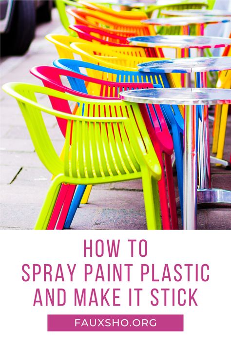 Fauxsho.org wants to help you with your next DIY project. Have any faded plastic items that need and update? Learn how to spray paint plastics by reading this post. It's fast and easy! #DIYprojects #spraypaint #homeimprovement #fauxshoblog Best Paint For Plastic Products, Spray Painting Plastic, Painting Plastic Furniture, How To Spray Paint Plastic Toys, Outdoor Fabric Spray Paint, Painting Plastic Chairs, Spray Painv The Fabric, Neon Spray Paint, Plastic Milk Crates