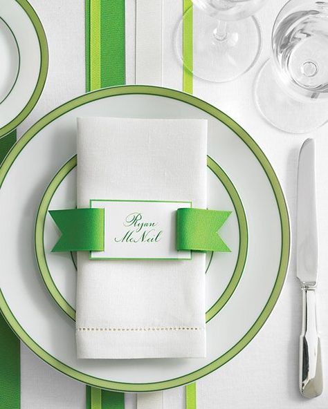 Diy Seating, Place Card Template, Seating Cards, Personalized Napkins, Martha Stewart Weddings, Wedding Color Palette, Wedding Ribbon, Place Setting, Green Wedding