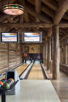 Boutique & Home Bowling Alley Photo Gallery Home Bowling Alley, Sport Bar Design, Cabin Mansion, Entertainment Rooms, Resort Ideas, Lodge Design, Dream Cabin, Log Cabin Ideas, Bowling Balls