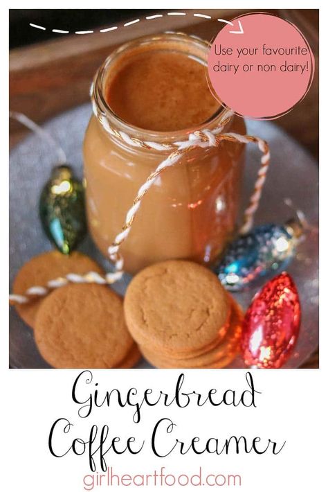 Made in minutes, this gingerbread coffee creamer is easy, delicious and festive! With warming spices, this flavoured coffee creamer adds a little splash of the holidays to your favourite cuppa. #gingerbreadcoffeecreamer #homemadecoffeecream #homemadecofeecreamer #almondcoffeecreamer #diycoffeecreamer #flavoredcreamer #vegancoffeecreamer #gingerbreadcreamer #nondairycoffeecreamer #nondairycreamer #flavouredcreamer #flavouredcoffeecreamer Gingerbread Coffee Creamer, Vegan Coffee Creamer, Diy Coffee Creamer, Flavoured Coffee, Gingerbread Coffee, Flavored Coffee Creamer, Homemade Coffee Creamer, Coffee Creamers, Coffee Creamer Recipe