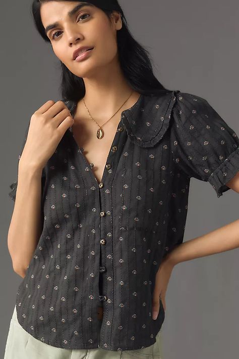 Gifts | Gifts for Everyone + All Seasons | Anthropologie Petite Womens Clothing, Petite Blouses, Tie Neck Tops, Puff Sleeve Blouse, Anthropologie Top, Button Up Blouse, Denim Design, Puffed Sleeves, Petite Outfits