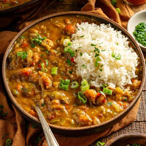 Cajun Crawfish Étouffée - Lauren from Scratch Friendship Soup, Cajun Cooking Recipes, Seafood Entree, Crawfish Étouffée, Louisiana Gumbo, Corn Bisque, Dark Roux, Cajun Gumbo, Gumbo Recipe Sausage