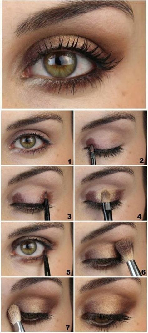 Voici comment faire un parfait dégradé dans les tons marrons/dorés. Vous savez, celui que vous ratez à chaque fois. | 15 astuces de maquillage qui vous sauveront la vie si vous débutez Doe Eyes Make Up, Nude Smokey Eye, Eye Makeup Glitter, Make Up Mata, Brown Eye Makeup Tutorial, Makeup History, Lip Tips, Mekap Mata, Hazel Eye Makeup