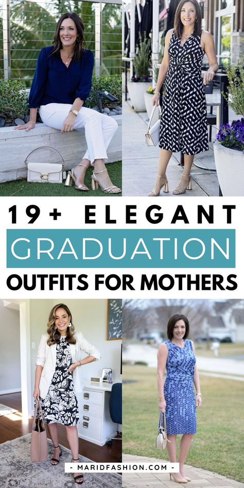 Graduation day is just as special for moms as it is for graduates! Finding the perfect mom outfit for graduation can be tricky, but I’ve got you covered with elegant and stylish looks that will have you feeling confident and proud. Whether you're attending a high school graduation, a school awards ceremony, or celebrating your child’s big moment, these outfit ideas balance comfort and sophistication. Think classic dresses, chic jumpsuits, and polished ensembles that look great in family photos. Need inspiration for a mother of graduate outfit? Check out these stylish options and save this for later! College Graduation Outfit Ideas For Moms, High School Graduation Outfit For Mother, Mother Of Graduate Outfit, Graduation Outfit Ideas For Mom Classy, Graduation Mom Outfit Ideas, Elegant Graduation Outfit, Graduation Outfits For Mom, Graduation Outfits For Mothers, Graduation Guest Outfit Ideas