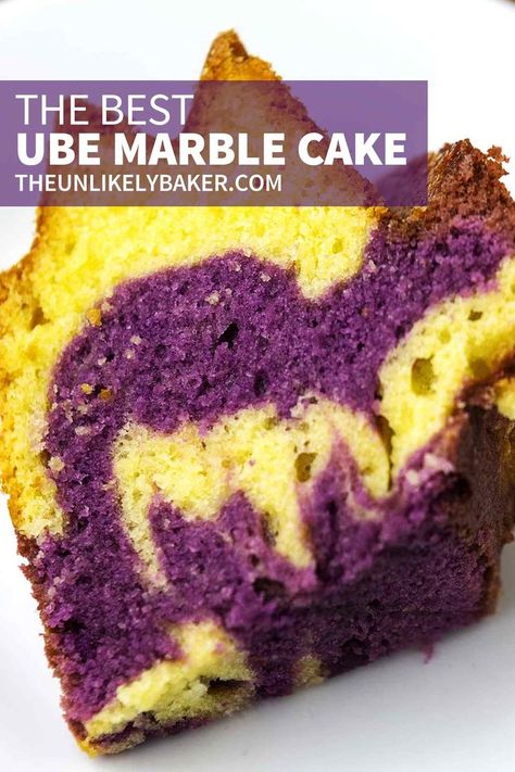 This is the best ube marble cake! A delicious twist on the classic pound cake with swirls of purple marbled beautifully all over and hints of delightful ube in every bite of vanilla butter cake. The combination is divine. The recipe is easy to follow, too, with lots of tips, FAQs and step-by-step photos for perfect ube pound cake every time. Ube Flan Cake Recipe, Ube Pie Recipe, Ube Cheesecake Recipe, Ube Dessert Recipe, Vanilla Butter Cake, Classic Pound Cake, Easy Filipino Recipes, Ube Recipes, Coffee And Walnut Cake