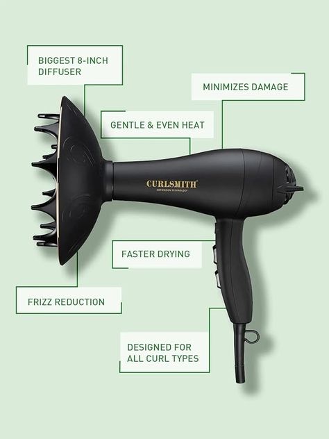 Amazon.com : CURLSMITH Defrizzion Hair Dryer with Extra Large Diffuser, for Curly Hair, Reduce Frizz, 3 Speeds, 4 Heat Settings, Infared, Ceramic Heat for Fast Drying : Beauty & Personal Care Curl Dryer, Diffuser For Curly Hair, Curly Hair Diffuser, Target Hair Products, Hair Dryer Diffuser, Hair Diffuser, Curl Pattern, Coily Hair, Bouncy Curls