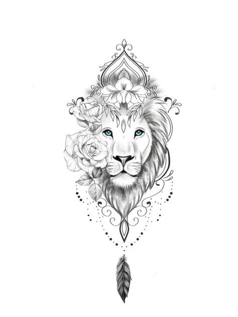 Leona Tattoo, Lion Tattoo On Thigh, Lioness Tattoo Design, Female Lion Tattoo, Mandala Tattoos For Women, Lion Art Tattoo, Lion Mandala, Lioness Tattoo, Hip Thigh Tattoos