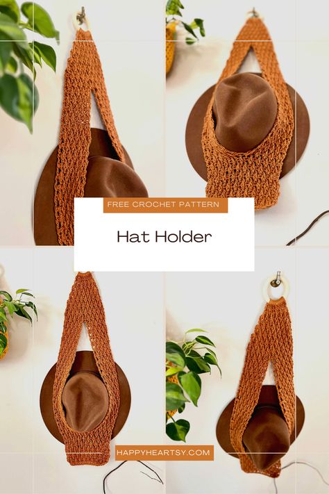 Crochet Hat Holder Free Pattern Crocheted Hat Holder, Crochet Cowboy Hat Holder, Crochet Hat Hanger Free Pattern, Crochet Hat Holder Pattern, Crochet Hat Holder Free Pattern, Crochet Hat Hanger, Crochet Hat Holder, Storing Hats, Crochet Yarn Holder