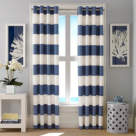 Nautical Cabana Stripe Curtains... http://www.completely-coastal.com/2016/10/coastal-nautical-window-treatments.html Nautical Window Treatments, Blue Striped Curtains, Nautical Themed Bedroom, Nautical Curtains, Nautical Bedroom, Nautical Theme Decor, Striped Curtains, Coastal Living Rooms, Coastal Bedrooms