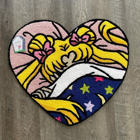 Tufting Ideas Anime, Sailor Moon Tufted Rug, Sailor Moon Rug, Totoro Tufted Rug, Sanrio Tufted Rug, Rug Tufting Ideas, Naruto Tufted Rug, Anime Carpet, Anime Rugs