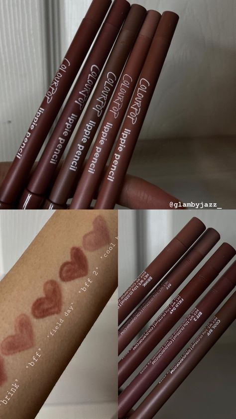 Colourpop, lip liners , lippies, Color Pop Lip Liner, Lip Liners Aesthetic, La Colors Lip Liner, Colourpop Aesthetic, Lip Liner Aesthetic, Colourpop Lip Liner, Burgundy Lip Liner, Drugstore Lip Liner, Lip Liner Swatches