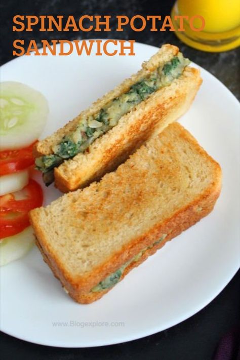 Indian Sandwich, Sandwich Indian, Potatoes And Spinach, Wellington Food, Vegan Budget, Spinach Sandwich, Aloo Palak, Spinach Potato, Sandwich Recipes Indian