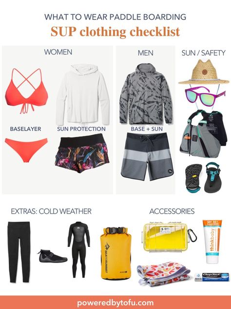 There are some key clothing and safety items that will make your experience more enjoyable. Typically, most paddleboarding happens in warmer weather – the summer months and shoulder seasons, in the Northern Hemisphere. Paddleboarding in winter just requires more preparation and bit more gear. So here’s everything you need to know about what to wear paddle boarding – SUP clothing, and paddle board outfit ideas for men & women in different seasons. Canoeing Outfit For Women, What To Wear To The Lake Outfits Summer, Paddle Boarding Outfit For Women, Paddle Board Outfit, Sup Outfit Women, Sup Outfit, Paddleboarding Outfit, Paddle Board Outfit For Women, What To Wear Kayaking Outfit