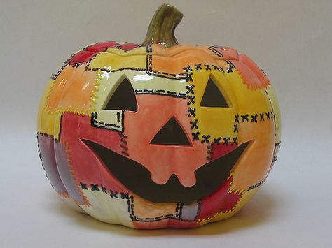 Patchwork Pumpkin Pottery Painting Ideas Easy, Patchwork Pumpkin, Pumpkin Pottery, Pumpkin Painting Party, Pumpkin Decorating Diy, Creative Pumpkin Painting, Halloween Gourds, Harvest Fest, Color Me Mine