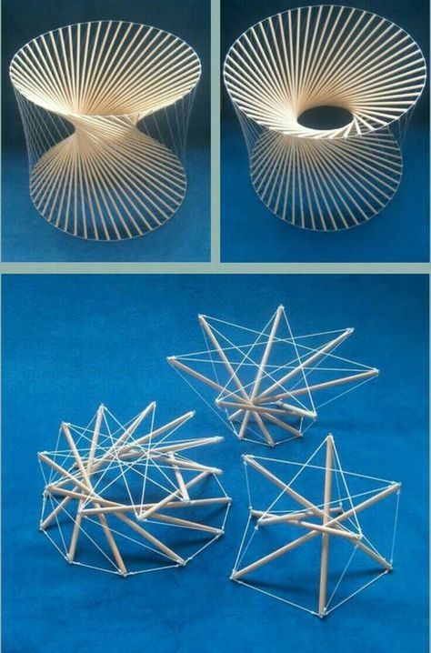 Tensegrity Structure, Parametric Design, Structure Architecture, Easy Woodworking Projects, Model Making, Woodworking Tips, String Art, Geometric Art, Architecture Drawing