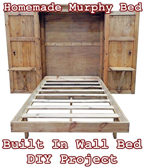 Homemade Murphy Bed Built In Wall Bed DIY Project - Homesteading - Tiny House Furniture Diy Queen Murphy Bed Plans, Diy Murphy Bed With Sofa, How To Build A Murphy Bed Diy, Diy Queen Murphy Bed, Comforters Simple, In Wall Bed, Homesteading House, Wall Bed Diy, Bedding Photography