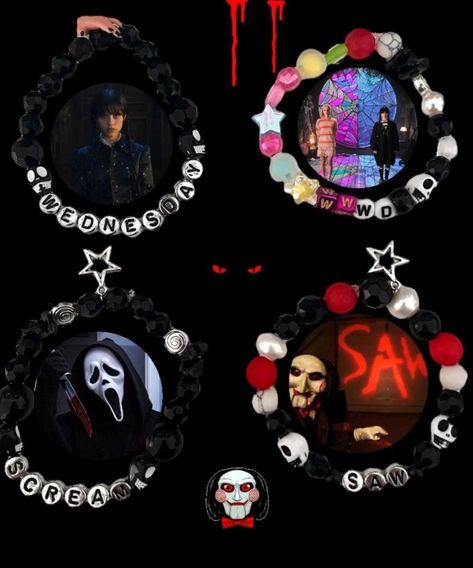 Bracelet diameter: 15 mm Goth Bracelets Diy, Ghost Face Bracelet, Bracelet Ideas Halloween, Ghostface Bracelet, Horror Diy, Wednesday Bracelet, Ghost Bc Bracelet, Horror Movie Bracelets, Halloween Horror Nights Bracelets