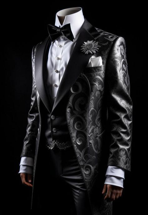 Otherworldly Outfits, Unique Coats, Men Fashion Photoshoot, Silver Costume, Evening Suit, Hellfire Club, Royalty Fashion, Modern Suits, Man Clothes