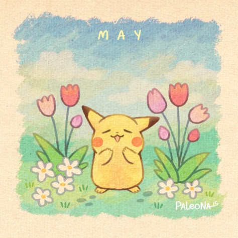 Monthly Pikachu - May by Paleona Cute Pokemon Paintings, Cute Pikachu Drawings, Pokemon Pikachu Cute, Pikachu Cute, Pikachu Drawing, Pikachu Art, Cute Pikachu, Cute Pokemon Pictures, Posca Art