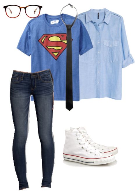 easy Halloween costume , cheap costume , clark Kent costume , superman costume Homemade Super Hero Costumes, Simple Superhero Costume, Easy Superhero Costumes For Women, Superman Costume Female, Super Hero Outfits Spirit Week, Easy Superhero Costumes Last Minute, Last Minute Superhero Costume, Easy Super Hero Costumes For Women, Easy Marvel Costumes