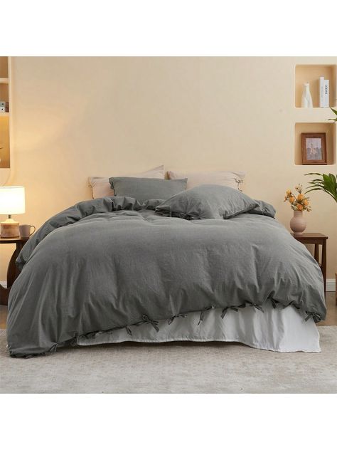 100% Washed Cotton Duvet Cover Set 2/3pcs With Bowknot Ties Strap Solid Color Linen Like Textured Durable Breathable Soft Comfy Chic Bedding Dark Grey    Cotton Plain   All Seasons Bedding, size features are:Bust: ,Length: ,Sleeve Length: Bedding Dark, Chic Bedding, Comfy Chic, Cotton Duvet Cover, Cotton Duvet, Bed Duvet Covers, Grey Cotton, Duvet Cover Set, Duvet Cover Sets